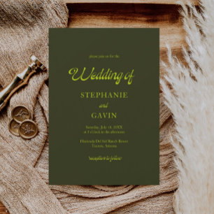 STEPHANIE Retro Chartreuse Olive Green Wedding Invitation