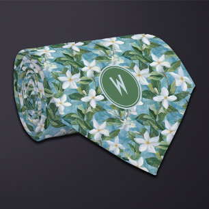 Stephanotis on Blue Floral  Tie