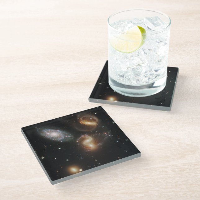 Stephan's Quintet: A Galaxy Galactic Wreckage Glass Coaster (Angled)