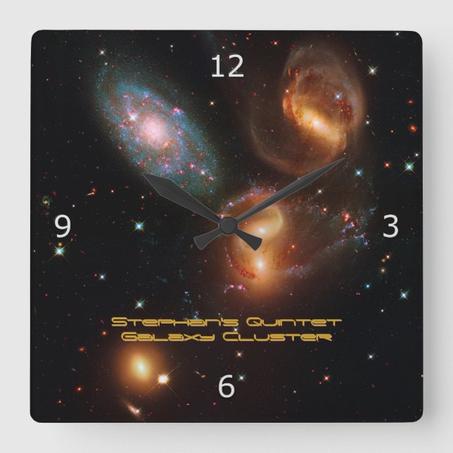 Stephans Quintet deep space star galaxy cluster Square Wall Clock (Front)
