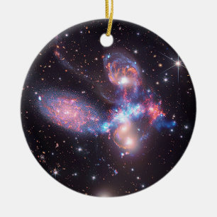 Stephan's Quintet Galaxies Hubble & JWST Ceramic Tree Decoration