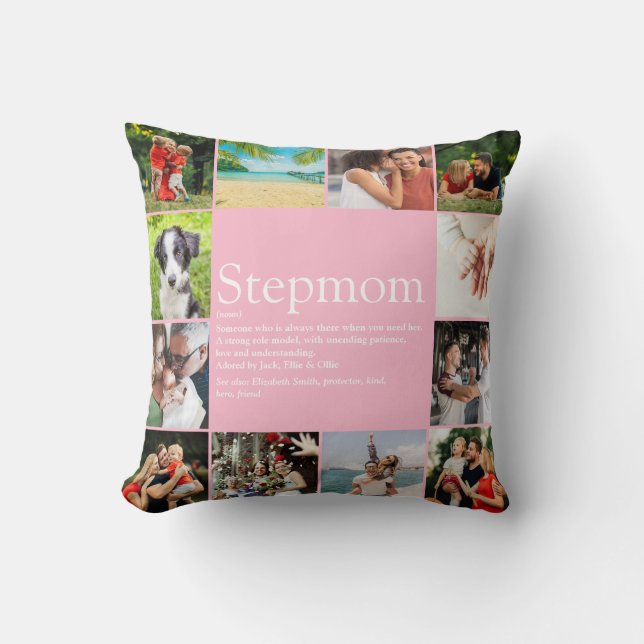 Stepmom, Bonus Mum Definition 12 Photo Collage Cushion (Front)