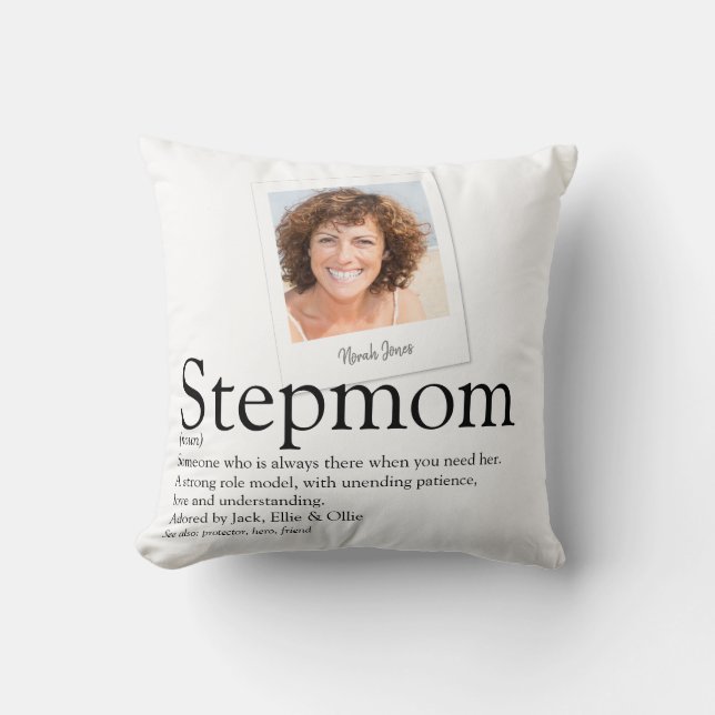 Stepmom Bonus Mum Definition Modern Photo Cushion (Front)