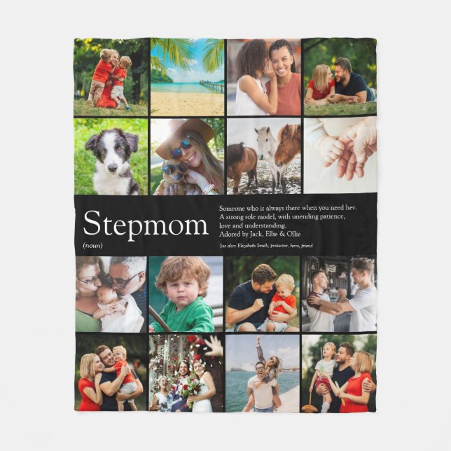 Stepmom Bonus Mum Definition Photo Collage Fleece Blanket (Front)