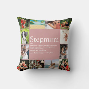 Stepmom Definition Photo Collage Dusty Rose Pink Cushion