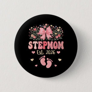 Stepmom Est 2026 Flowers Mothers Day Expecting 6 Cm Round Badge