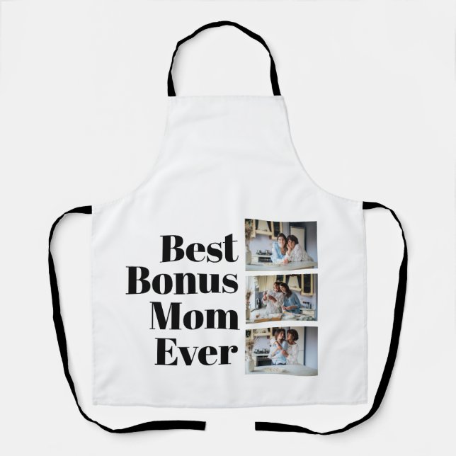 Stepmom gift Best Bonus Mum 3 Photo Collage Apron (Front)