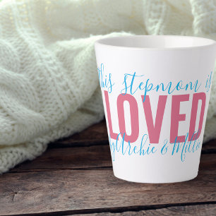 Stepmom Loved by .. Pink Turquoise Personalised Latte Mug