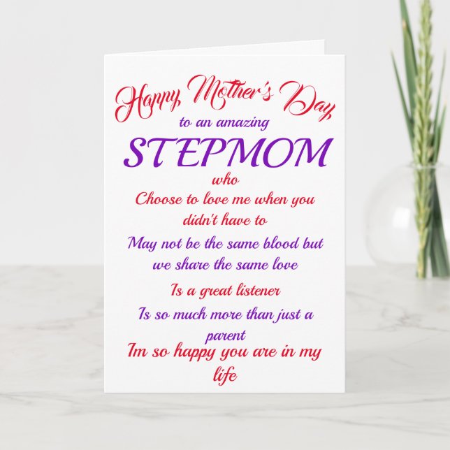 Stepmom Mother's Day White Typography Card (Front)