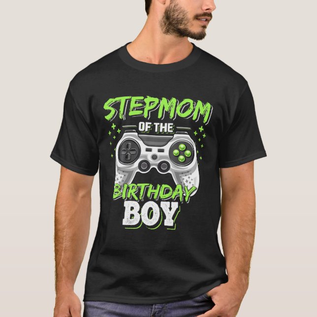 Stepmom Of The Birthday Boy Matching Family Video T-Shirt (Front)