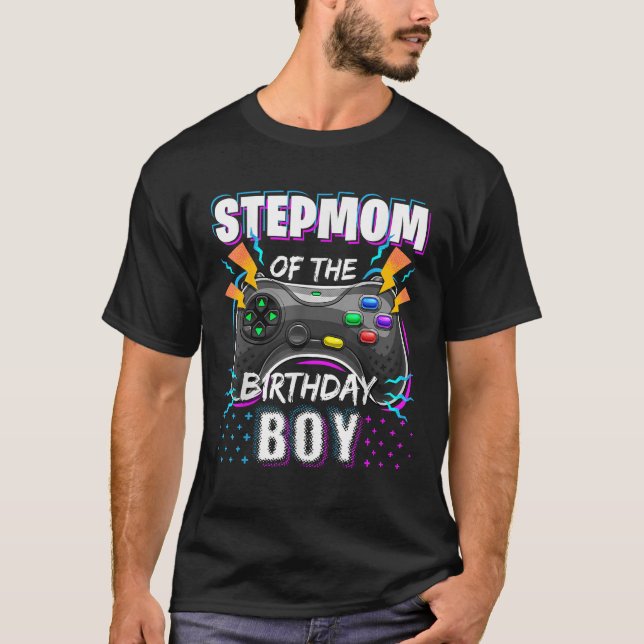 Stepmom of the Birthday Boy Matching Family Video  T-Shirt (Front)