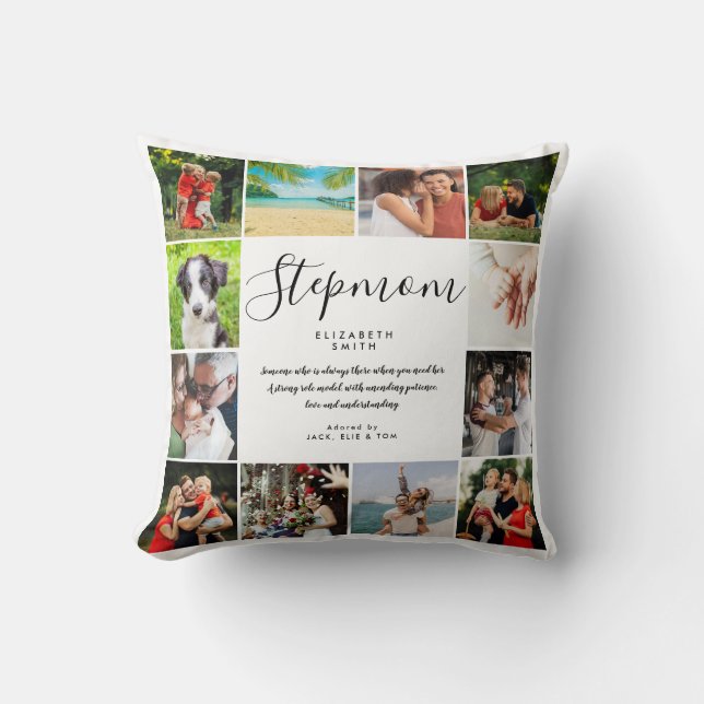 Stepmom Quote Modern Script 12 Photo Collage Cushion (Front)