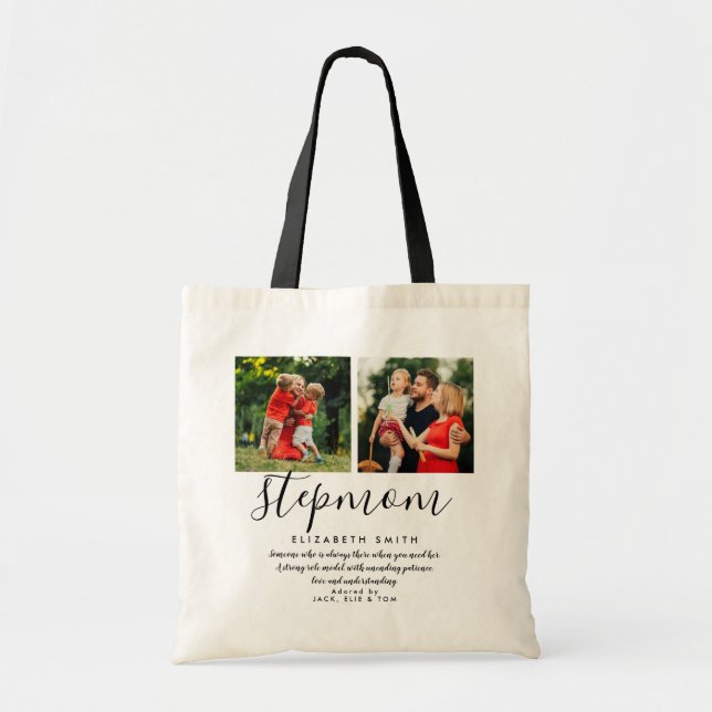 Stepmom Script Quote Photo Tote Bag (Front)