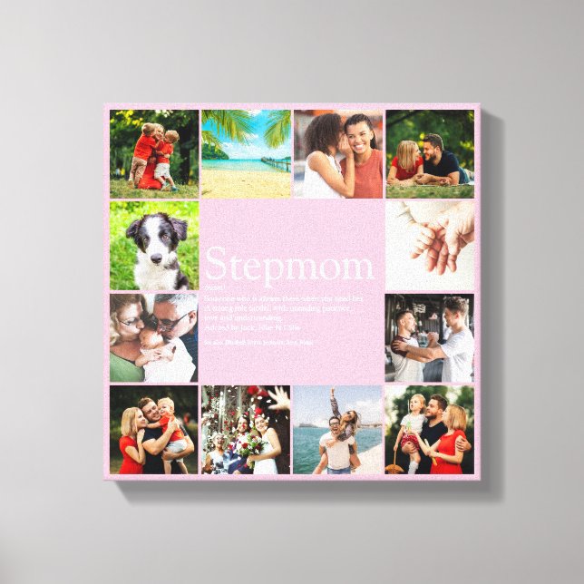 Stepmom Stepmum Bonus Mum Photo Collage Pink Canvas Print (Front)