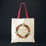 Stepmother of the Groom Vintage Floral Wedding Tote Bag<br><div class="desc">This beautiful tote bag is designed specially for the stepmother of the groom. The elegant design features a wreath of Victorian roses and other flowers including in shades of white,  red,  coral,  pink,  orange & plum. The text is a lacy gold script and there is space for her name.</div>
