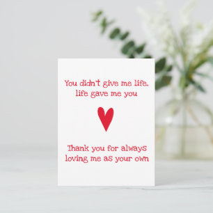 Stepmother 'Thank You'   Red Heart Mother's Day Postcard