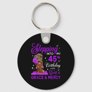 Stepng Into My 45th Birthday Headwrap Black Woman Key Ring