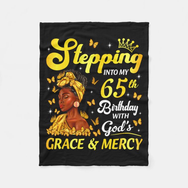 Stepng Into My 65th Birthday Christian Afro Women  Fleece Blanket (Front)