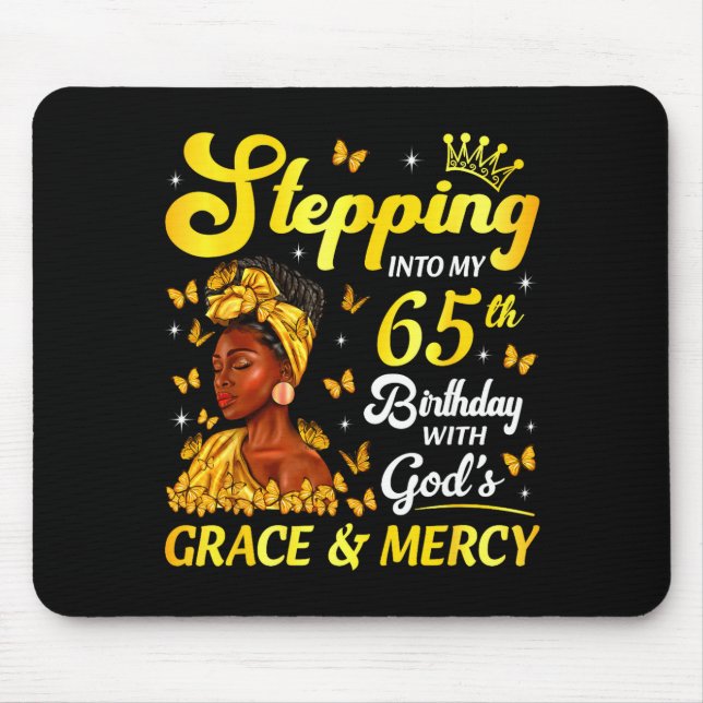 Stepng Into My 65th Birthday Christian Afro Women  Mouse Mat (Front)