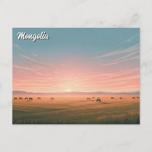 Steppe Mongolia Yurt Travel Postcard