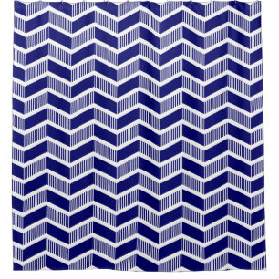 Stepped Chevrons - Deep Navy and White Shower Curtain