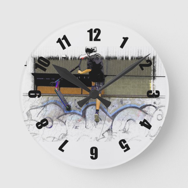 Steppin' It - Stunt Scooter Rider  Round Clock (Front)