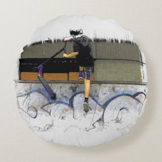 Steppin' It - Stunt Scooter Rider Round Cushion