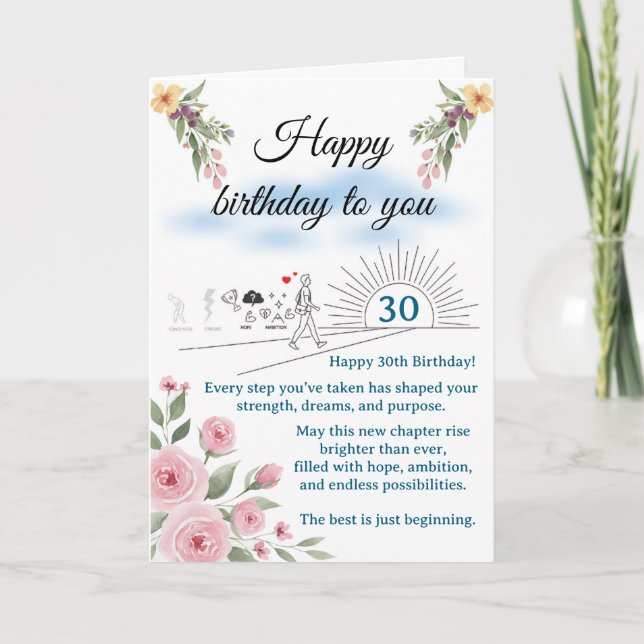 Stepping Into 30 – A Journey of Hope Birthday Card (Front)