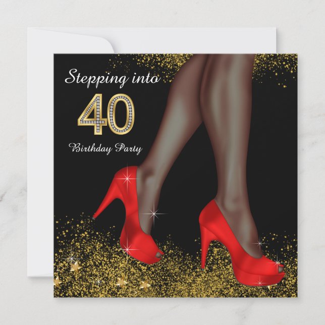 Stepping Into 40 Birthday Party Red Shoes Ethnic Invitation (Front)