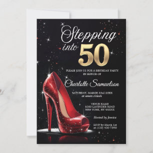 Stepping into 50 BIRTHDAY Red High Heels Fifty Invitation