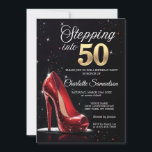 Stepping into 50 BIRTHDAY Red High Heels Fifty Invitation<br><div class="desc">Gorgeous Invitations for that sassy woman turning 50!  Stepping into 50 / Fifty & Fabulous with red high heal and 50 in gold on black background. Sparkling glitter.  Get matching BIRTHDAY PARTY decoration.</div>