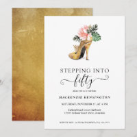 Stepping Into 50 Chic Floral Gold Heels Birthday