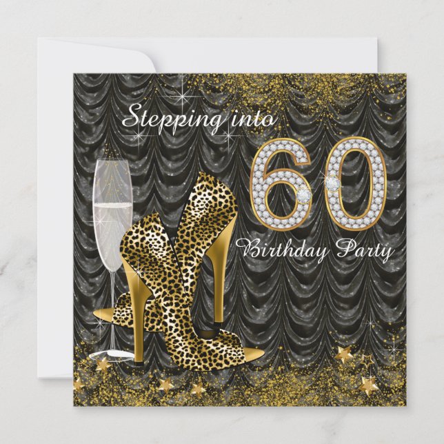 Stepping Into 60 Birthday Party Glitter Satin Invitation (Front)