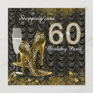 Stepping Into 60 Birthday Party Glitter Satin Invitation