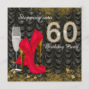 Stepping Into 60 Birthday Party Glitter Satin Red Invitation