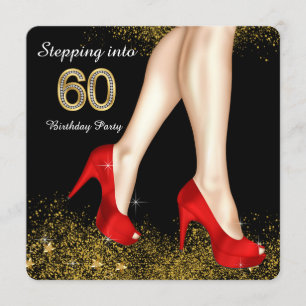 Stepping Into 60 Birthday Party Red Shoes Invitation
