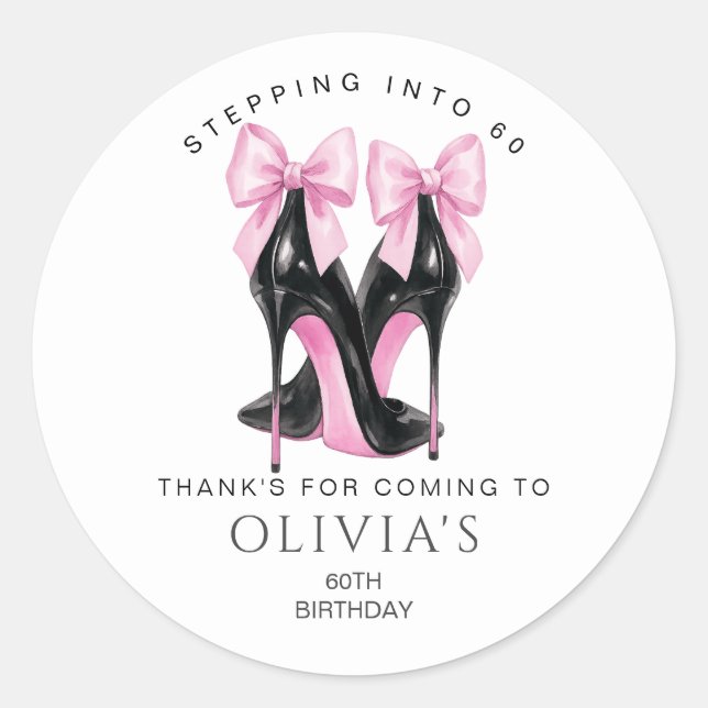 Stepping into 60 Pink 60th Thank You Favour Classic Round Sticker (Front)