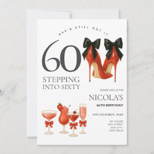 Stepping into 60 Red & Black Modern Invitation