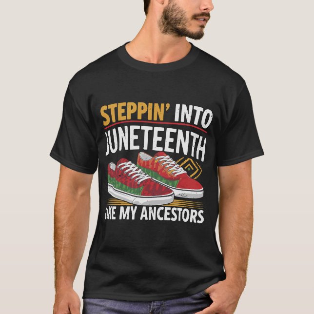 Stepping Into Juneteenth Afro Woman Black Pride T-Shirt (Front)