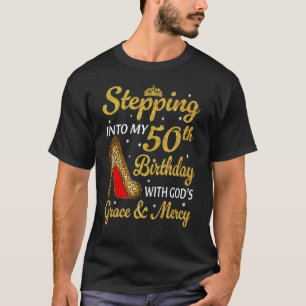 Stepping Into My 50th Birthday Women Leopard High  T-Shirt