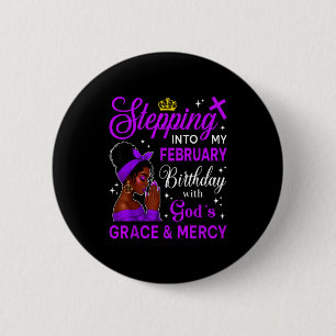 Stepping Into My February Birthday Black Afro Woma 6 Cm Round Badge