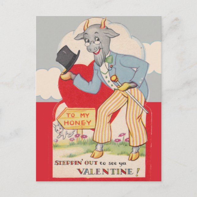 Stepping out to see you Vintage Valentine Holiday Postcard (Front)