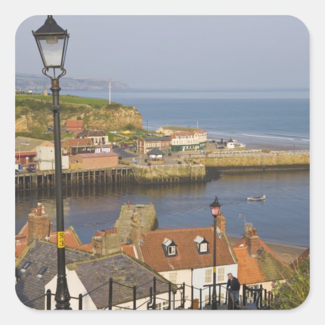 Steps leading down to the harbour, Whitby, North Square Sticker (Front)