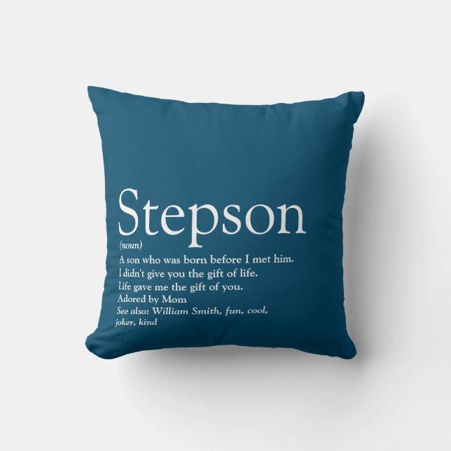 Stepson Blue Modern Fun Typography Cushion (Front)
