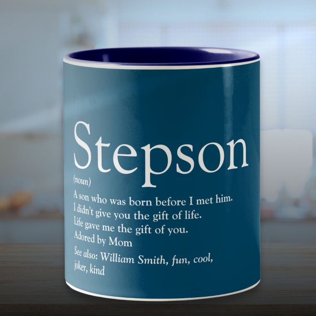 Stepson Typographic Fun Blue Two-Tone Coffee Mug (Stepson Typographic Fun Blue Two-Tone Coffee Mug)