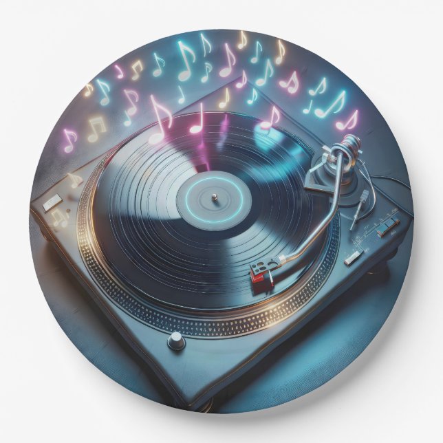 Stereo Turntable With Neon Notes Paper Plate (Front)