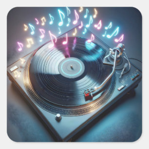 Stereo Turntable With Neon Notes Square Sticker