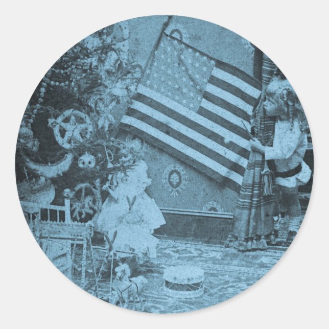 Stereoview - Patriotic  Christmas circa 1901 Classic Round Sticker (Front)