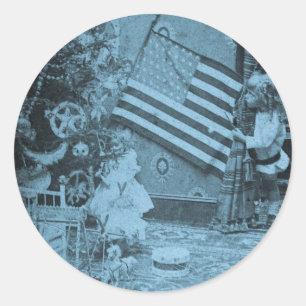 Stereoview - Patriotic  Christmas circa 1901 Classic Round Sticker