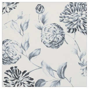 Sterling Silver Blue Vintage Dahlia Flower Pattern Fabric